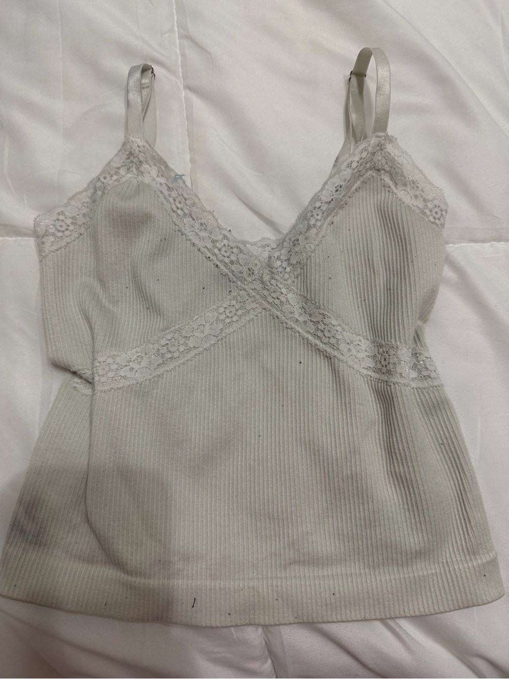 Ribbed Lace-Trim Camisole in Off-White